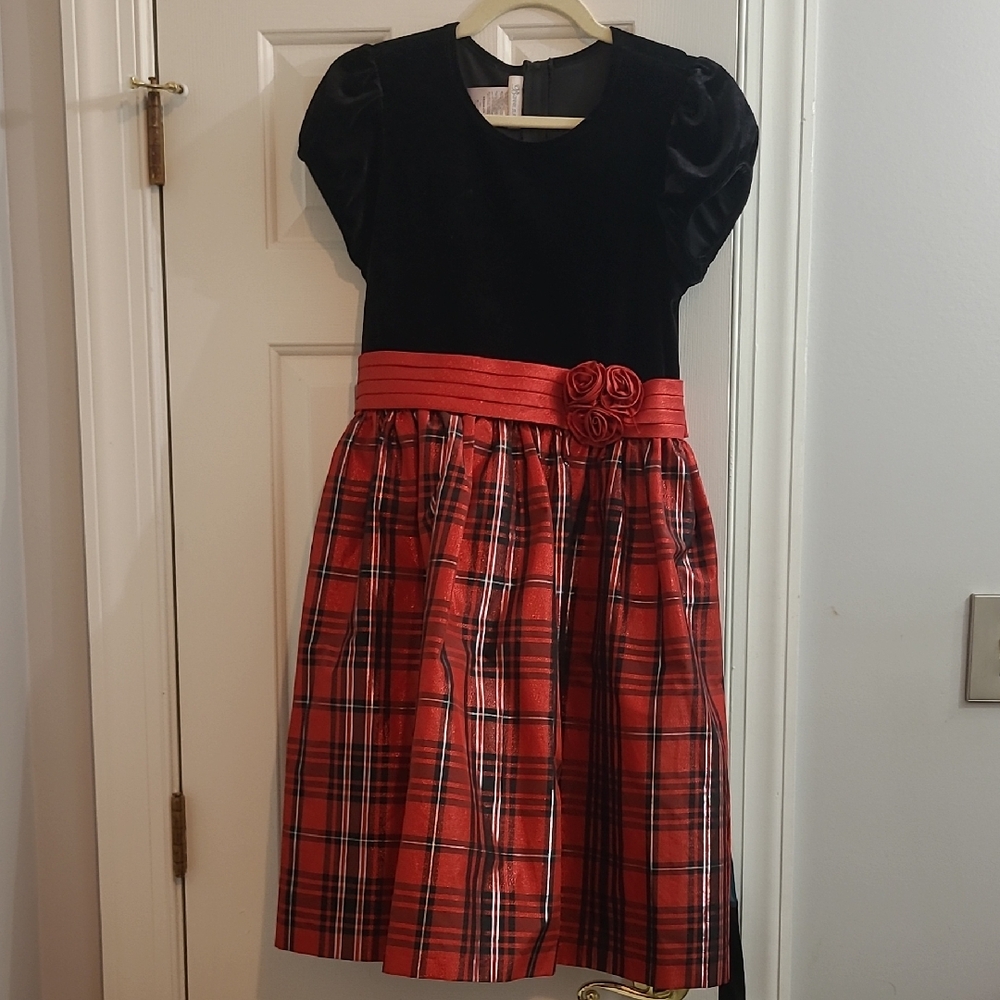 Bonnie Jean Black and Red Plaid Formal Dress Plus Size 18/2 Girls